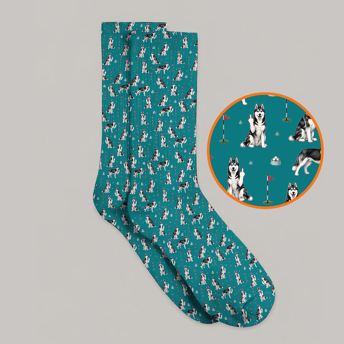 Crazy Husky Golf Socks, Husky Sibir Pattern Golf Sock For Dog Lover, Golf Gift For Golfer