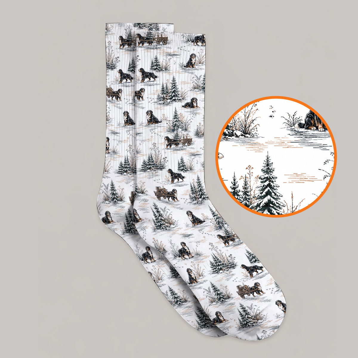 Bernese Mountain Pattern Golf Socks, Snowy Bernese Dog Golf Sock, Dog Lover Golf Gift