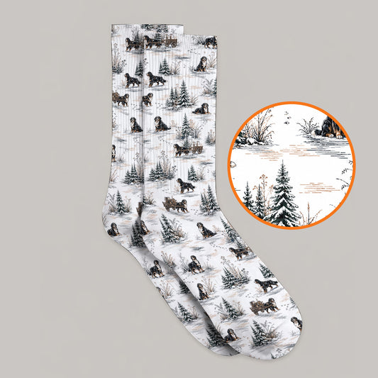 Bernese Mountain Pattern Golf Socks, Snowy Bernese Dog Golf Sock, Dog Lover Golf Gift