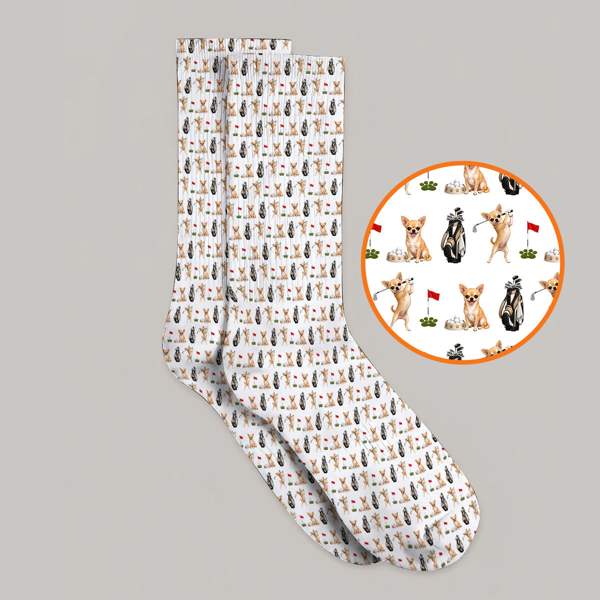 Chihuahua Golf Socks, Cute Chihuahua Golf Pattern Sock for Dog Lovers, Funny Golf Gift For Golfer