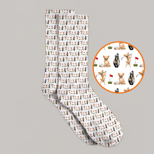 Chihuahua Golf Socks, Cute Chihuahua Golf Pattern Sock for Dog Lovers, Funny Golf Gift For Golfer