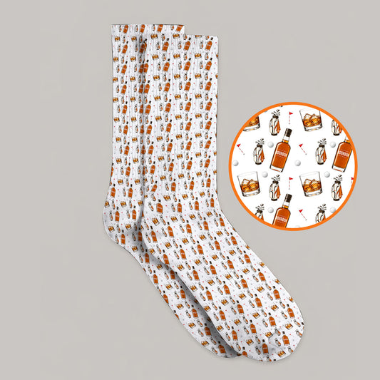 Bourbon Whiskey Golf Socks, Golf & Bourbon Pattern Sock, Unique Gift For Whiskey Loving Golfers