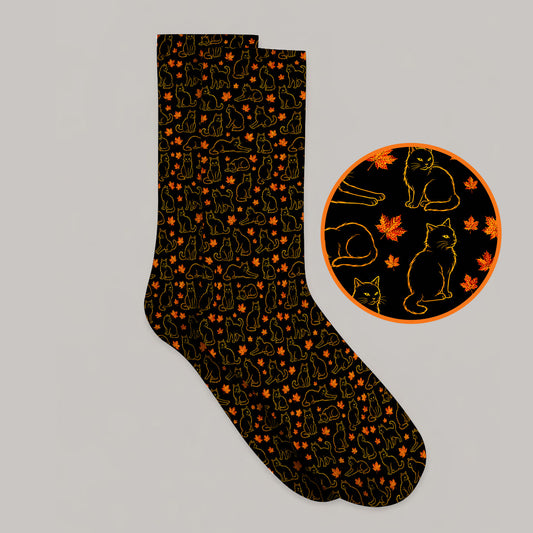 Autumn Black Longhair Cat Golf Sock, Black Longhair Cat Pattern Golf Socks, Cat Lovers Golf Gift