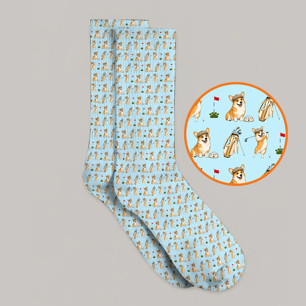 Funny Corgi Golf Sock, Corgi Pattern Golf Socks, Dog Lover Golf Gift