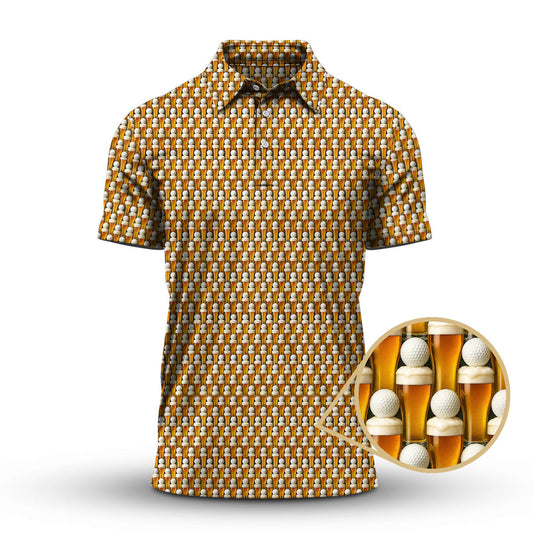 Golf And Beer Pattern Shirts, Funny Golf Shirt For Men, Crazy Golf Polos