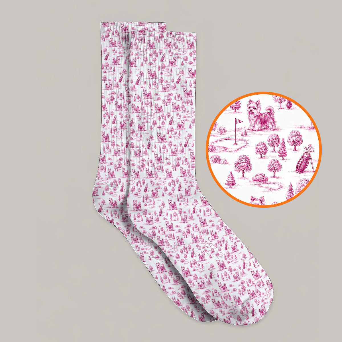Yorkshire Terrier Toile De Jouy Golf Socks, Yorkie Pattern Golf Sock, Golf Gift For Golfer