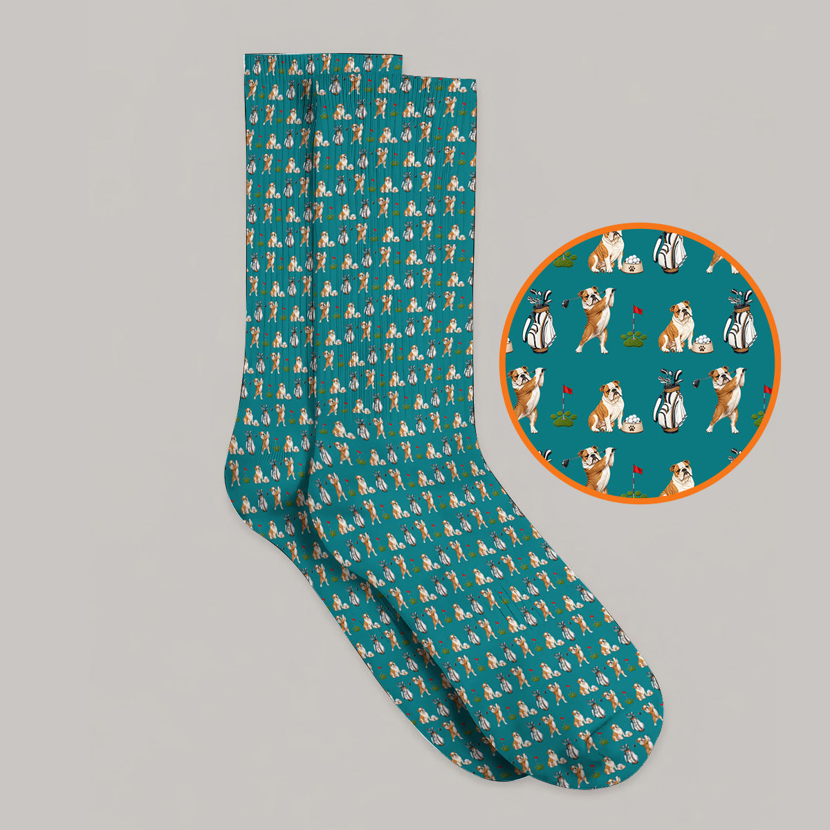 Bulldog Golf Pattern Socks, English Bulldog Golf Sock, Funny Dog Golf Gift