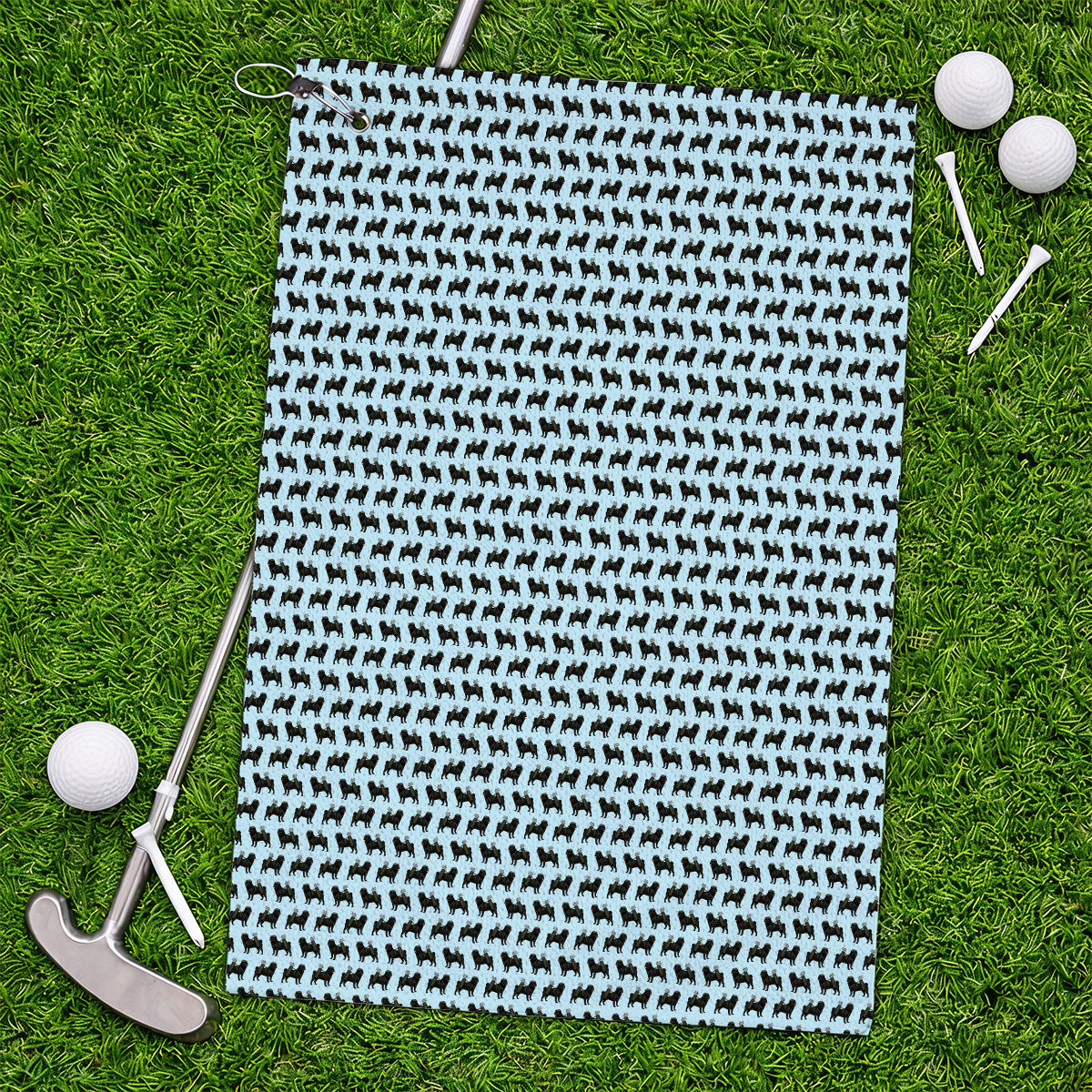 Black Pug Pattern Golf Towels, Funny Pug Golf Towel, Golf Gift For Golfer