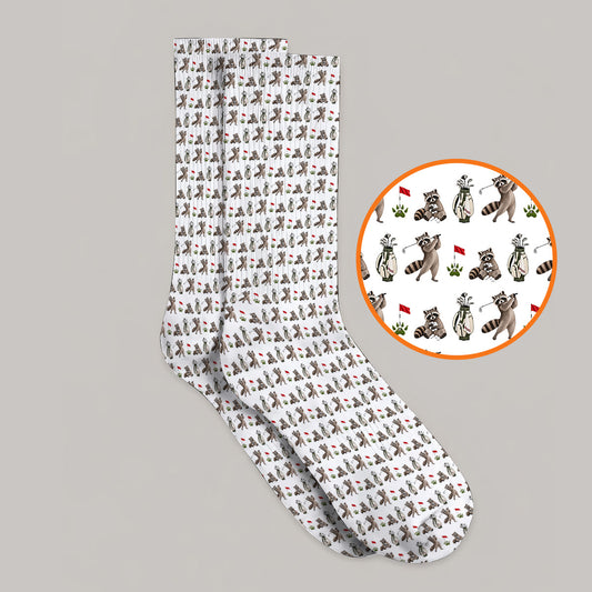 Raccoon Golf Pattern Socks, Funny Raccoon Golf Sock, Woodland Golf Gift For Golfers