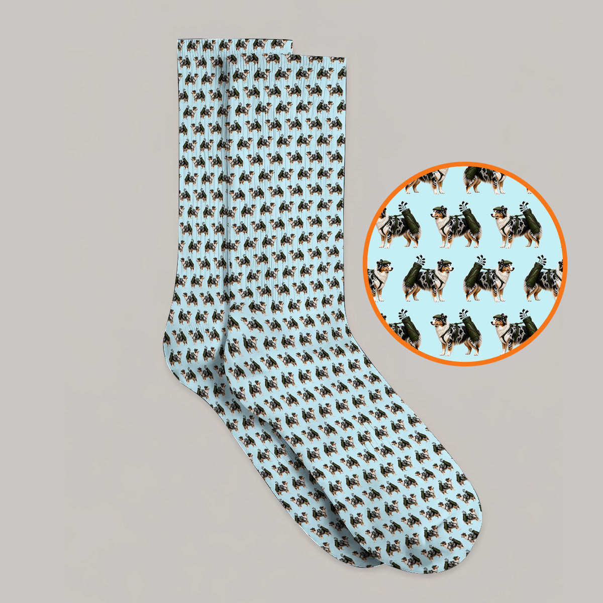 Funny Australian Shepherd Golf Socks, Blue Merle Aussie Pattern Golf Sock, Golf Gift For Golfer