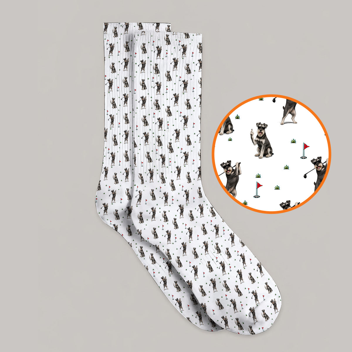 Miniature Schnauzer Golf Socks, Funny Schnauzer Pattern Golf Sock, Dog Lover Gift For Golfers