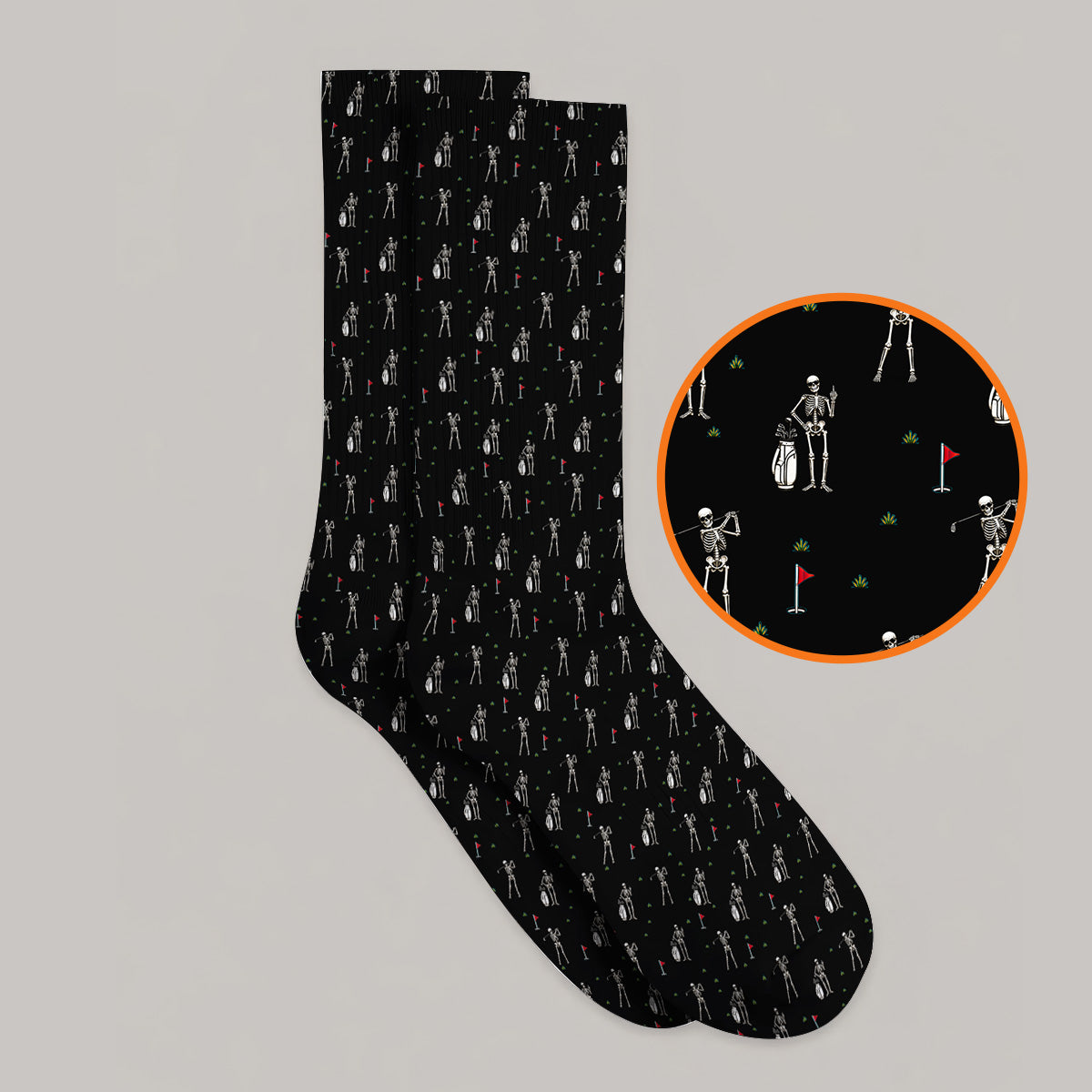 Funny Skeleton Golf Socks, Skeleton Pattern Golf Sock, Golf Gift For Golfer
