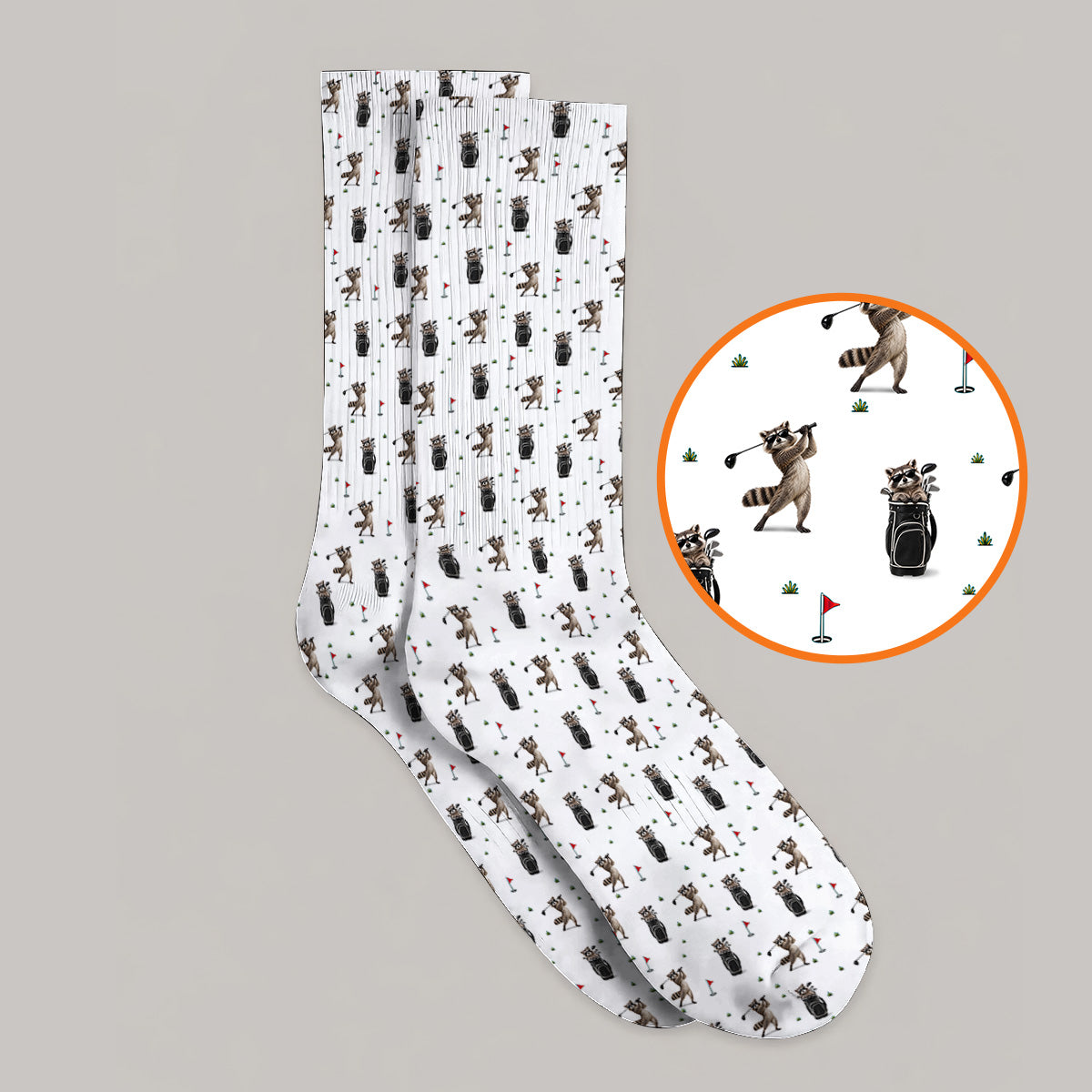 Raccoon Golf Socks, Funny Raccoon Golf Pattern Sock, Cute Golf Animal Gift For Golf Lovers