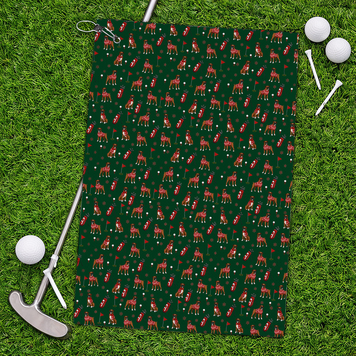 Boxer Christmas Golf Polos, Holiday Dog Pattern Golf Shirt, Festive Golf Gift for Golfers