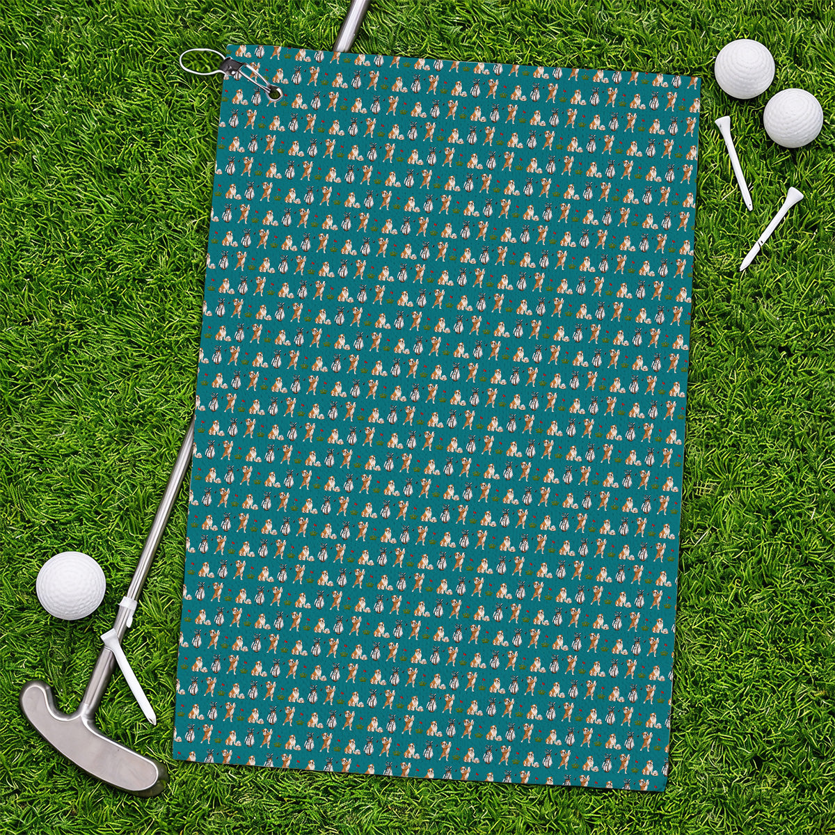 Bulldog Golf Pattern Towels, English Bulldog Golf Towel, Funny Dog Golf Gift
