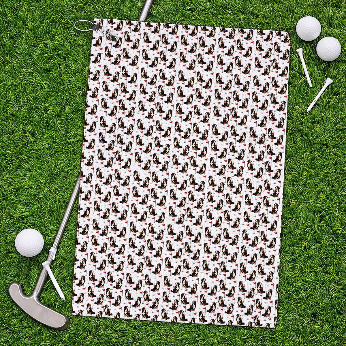 Bernese Mountain Dog Golf Pattern Towels, Bernese Golf Towel, Funny Dog Lover Golf Gift