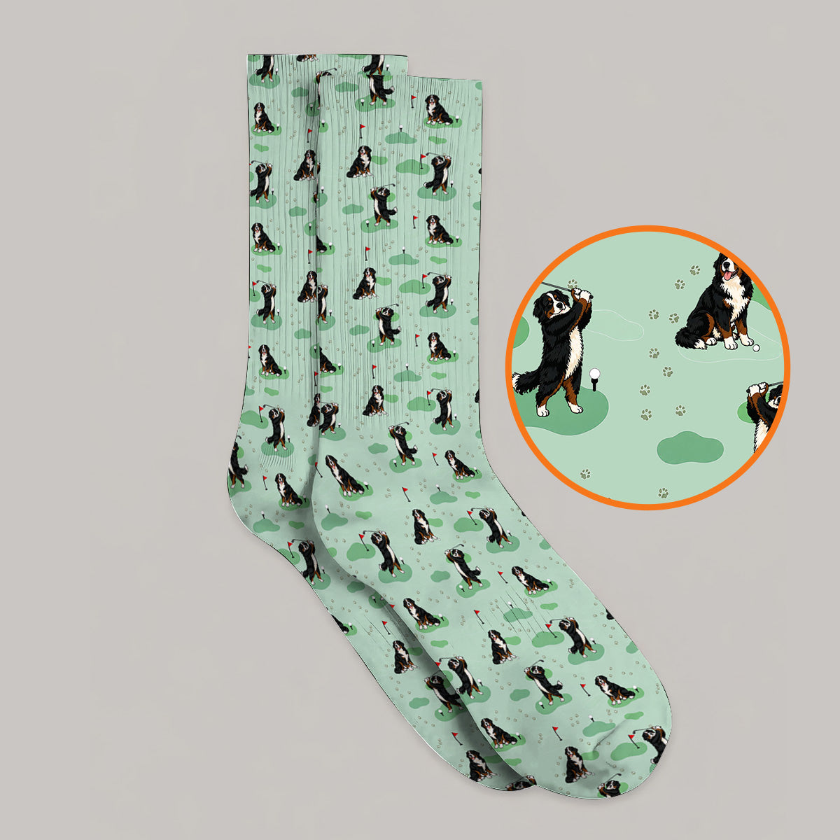 Bernese Mountain Pattern Golf Socks, Bernese Mountain Golf Sock Fot Golfer, Funny Dog Golf Gift