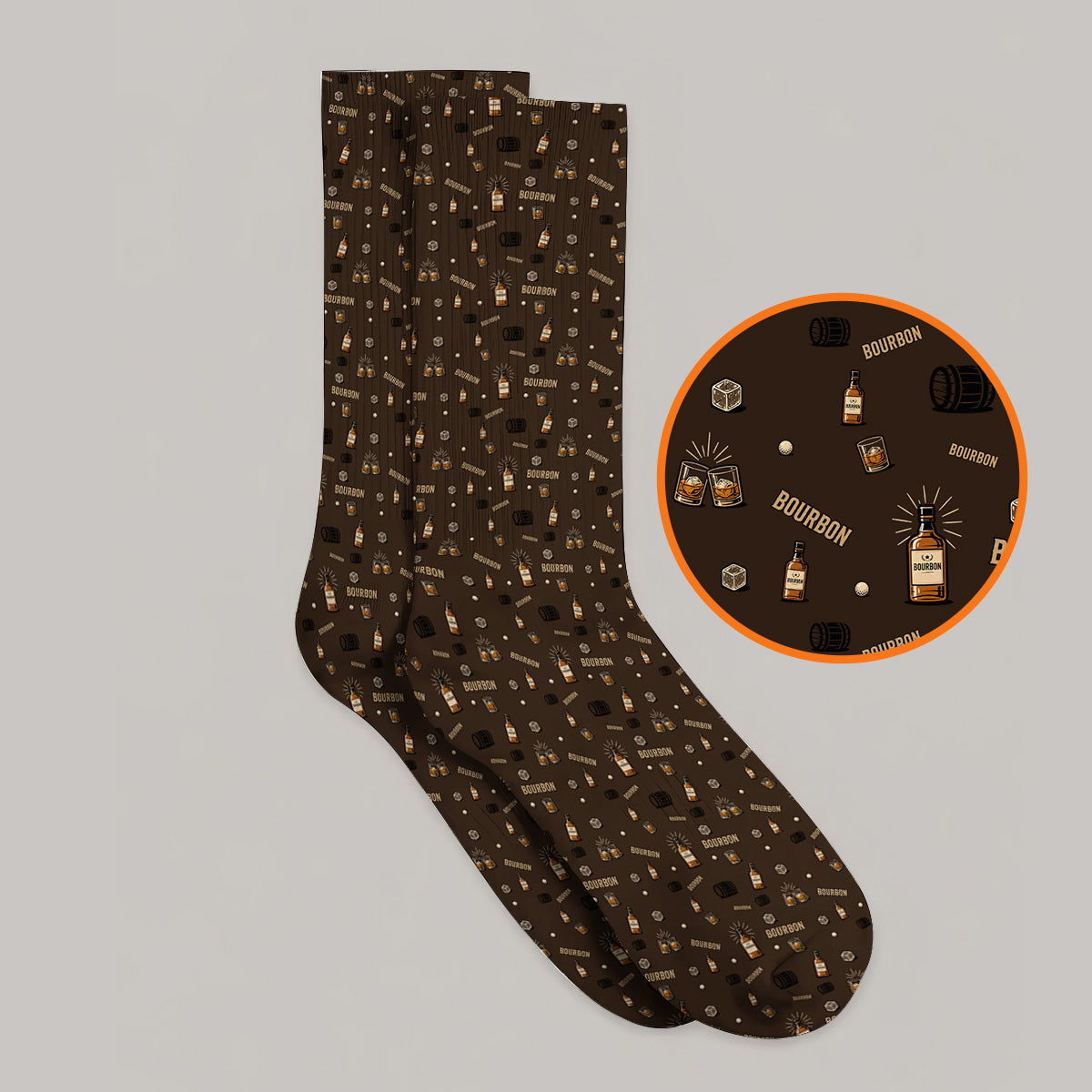 Bourbon Barrel Golf Socks, Whiskey Bottle & Rocks Pattern Sock, Vintage Drinking Golf Shirt for Golfer