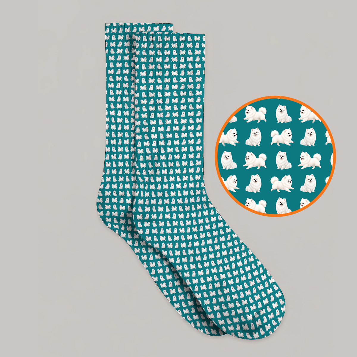 White Pomeranian Pattern Golf Socks, Cute Pomeranian Dog Golf Sock, Crazy Golf Gift For Golfer