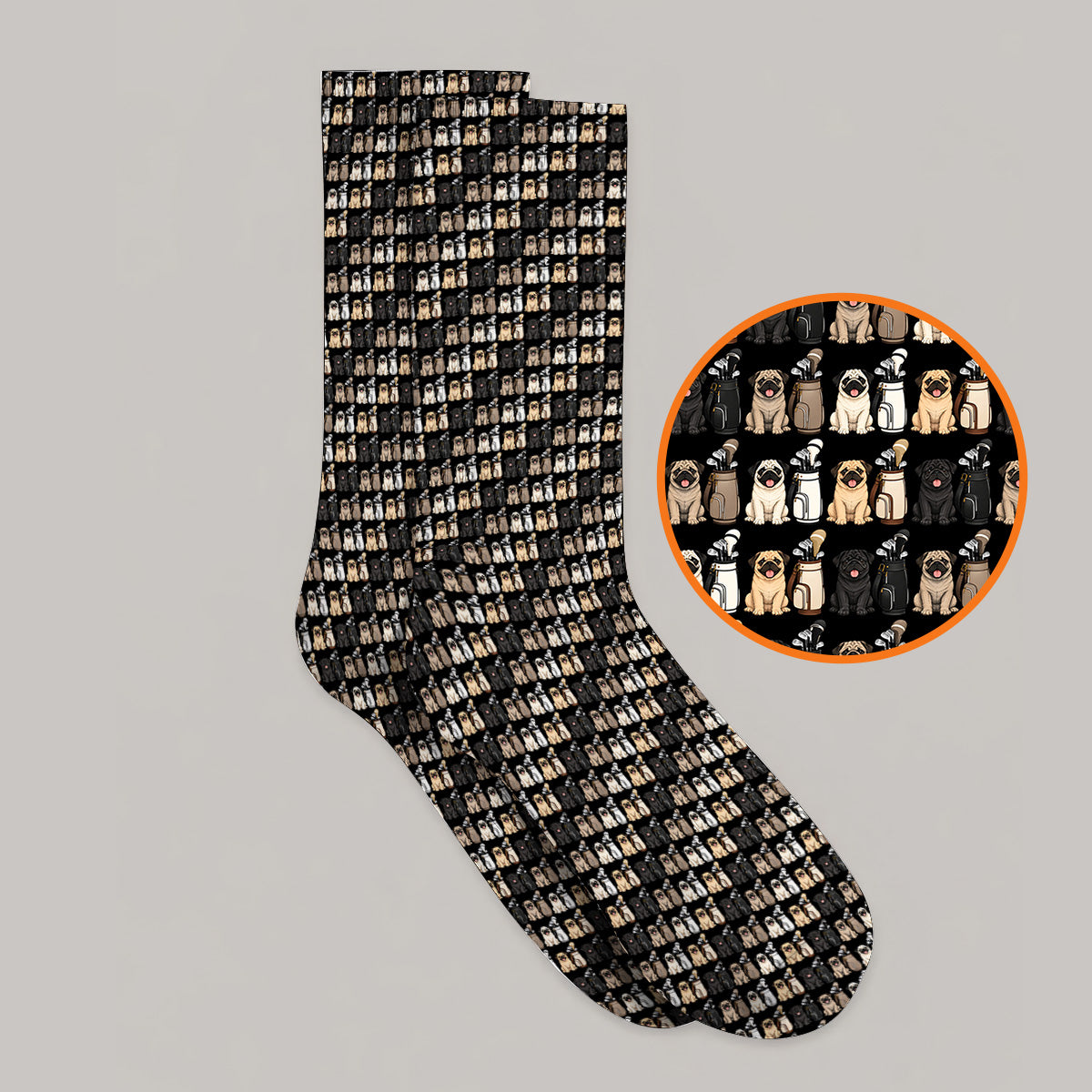 Funny Pug Golf Socks, Pug Pattern Golf Sock For Dog Lovers, Golf Gift For Golfers