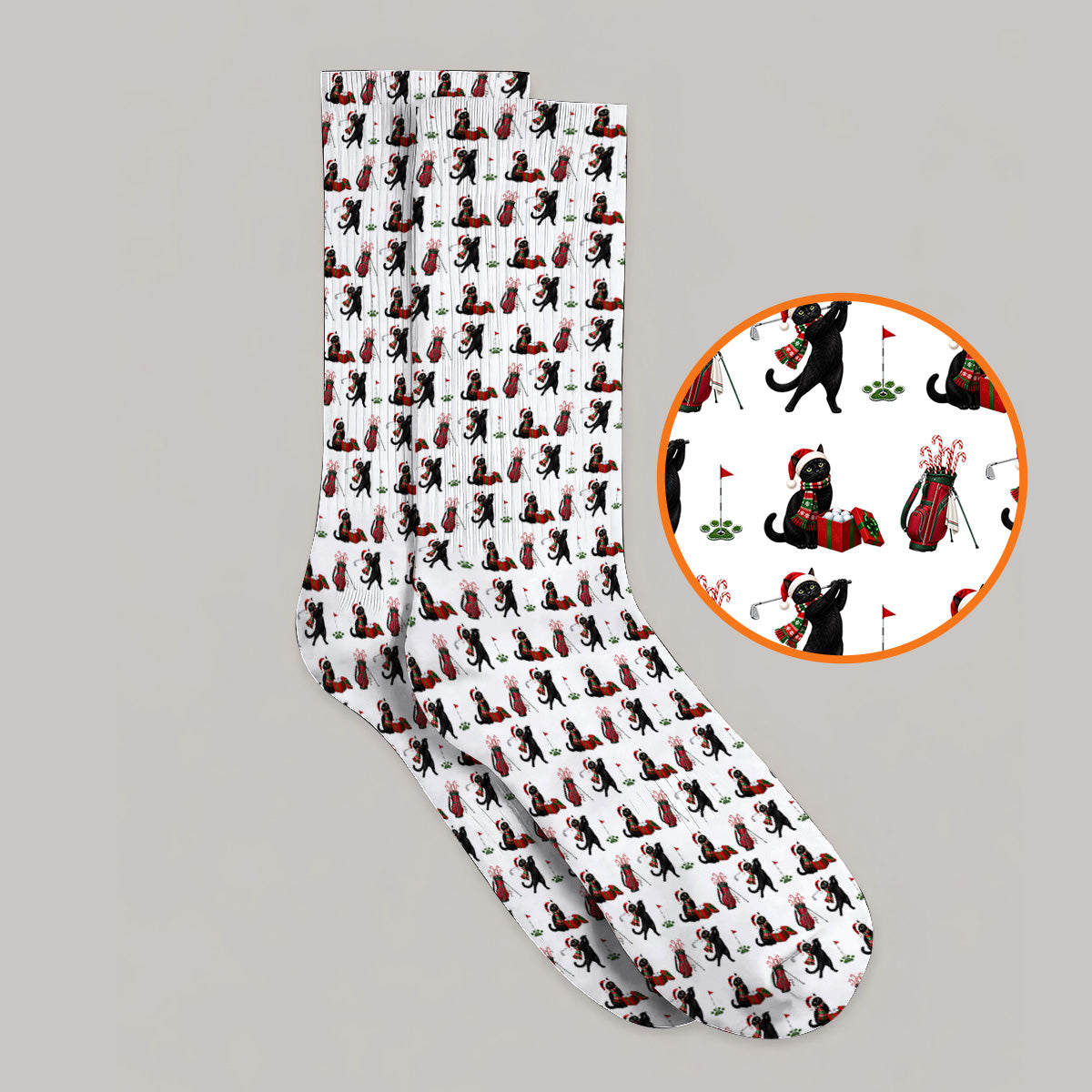Black Cat Christmas Golf Socks, Festive Cat Patterm Golf Sock, Funny Holiday Golf Gift For Golfer