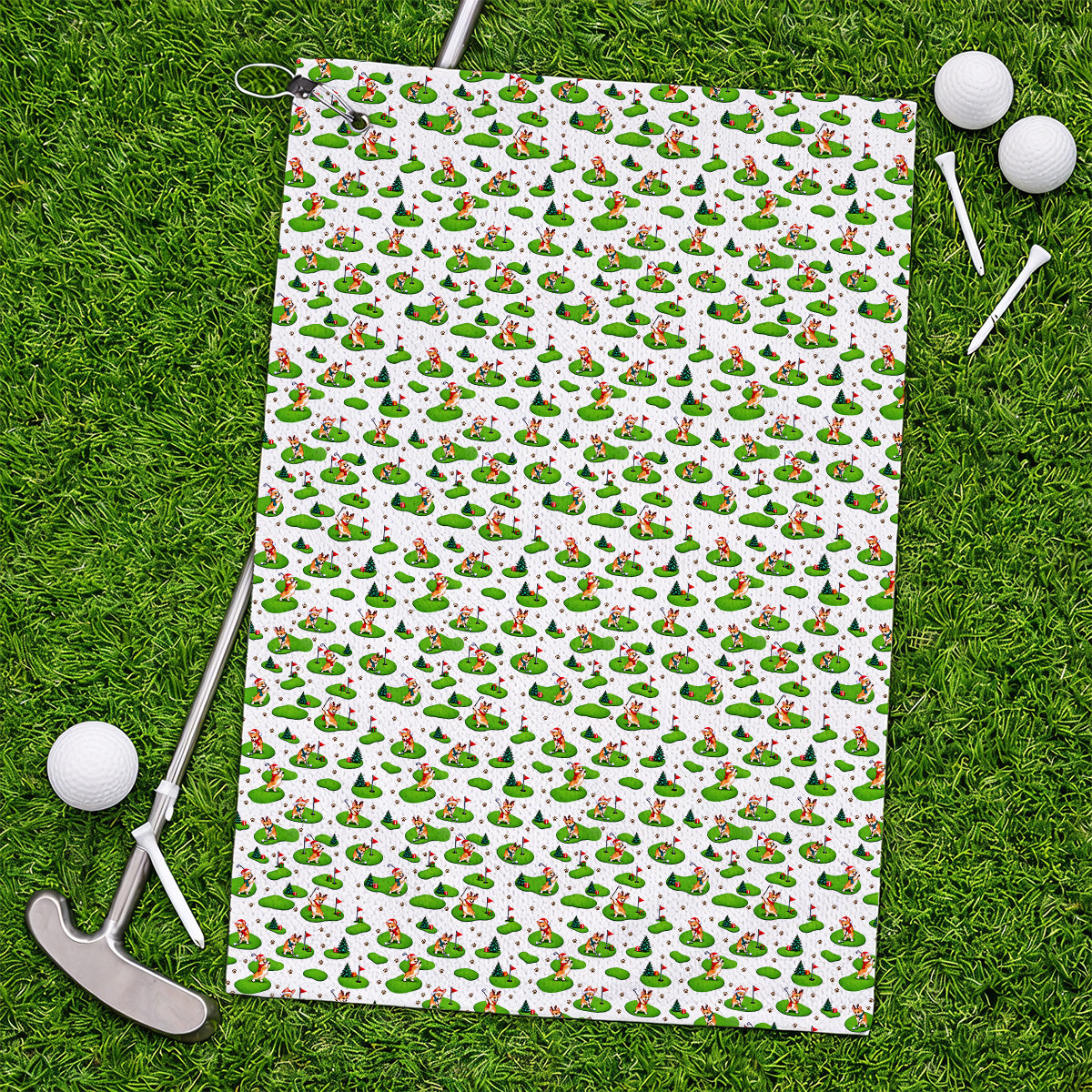 Corgi Christmas Golf Towels, Xmas Corgi Pattern Golf Towel, Crazy Golf Gift For Golfers