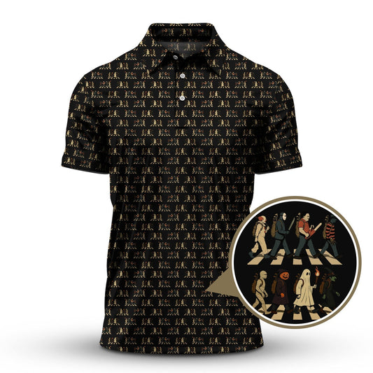 Halloween Golf Shirt For Golfer, Horror Pattern Golf Shirt, Golf Gift For Men
