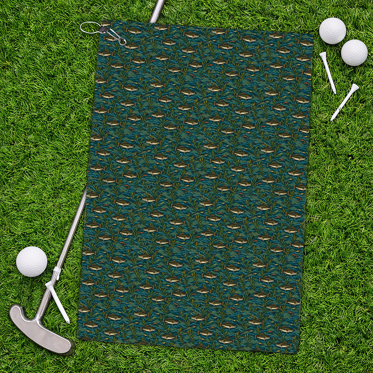 Crazy Bass Fishing Golf Towels, Fishing Bass & Rod Pattern Golf Towel, Golf Gift For Golfers