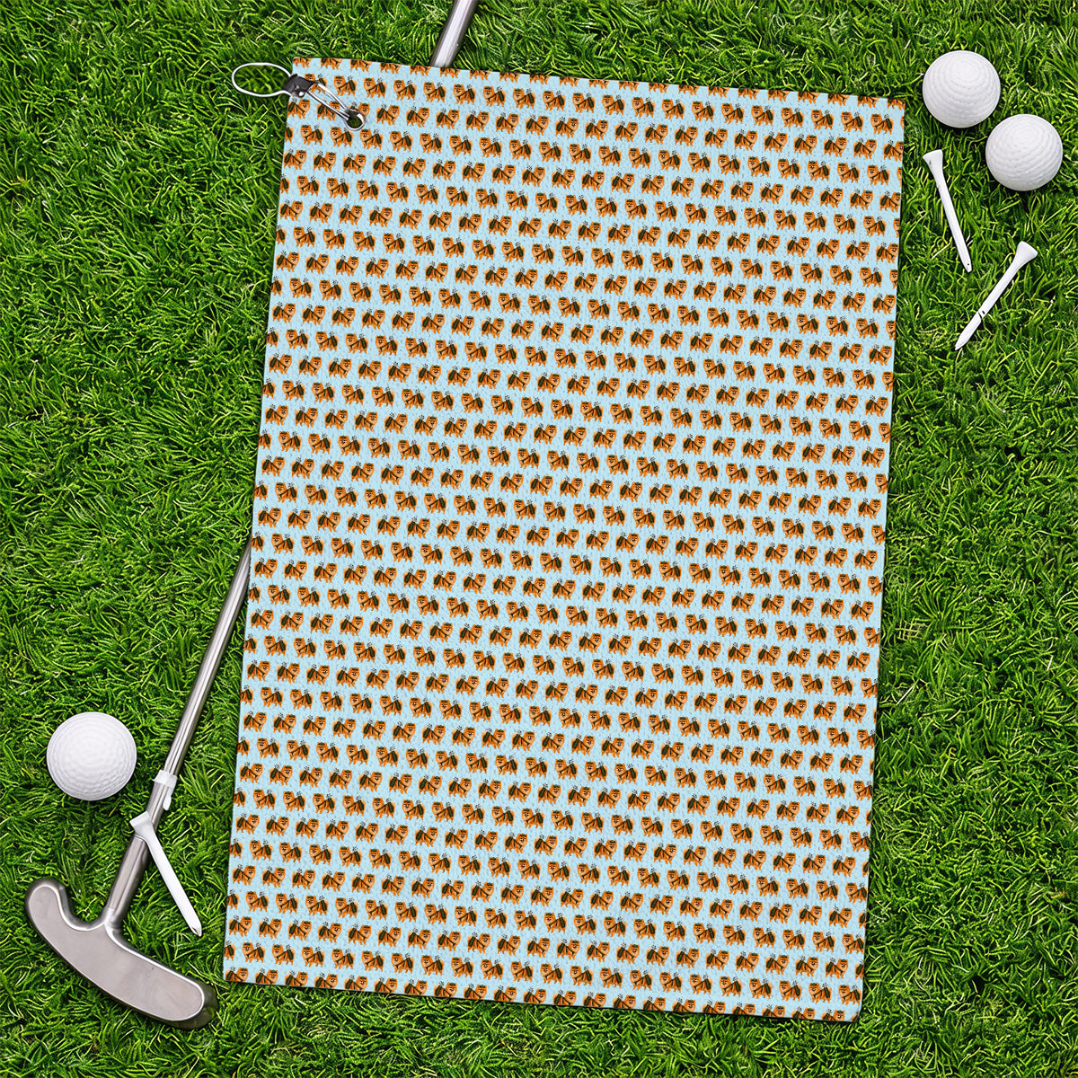 Golden Pomeranian Pattern Golf Towel, Cute Pomeranian Dog Golf Towels, Funny Golf Gift For Golfer