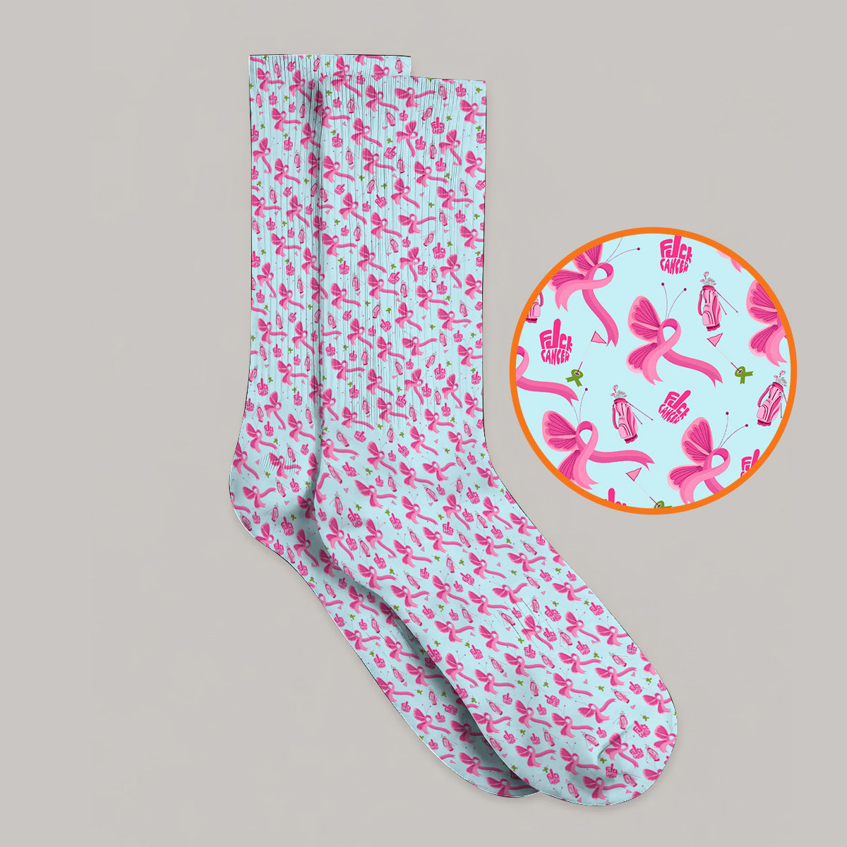 Fight With Every Swing Breast Cancer Awareness Golf Socks, Pink Ribbon & Golf Pattern Sock, Support Gift for Golfers