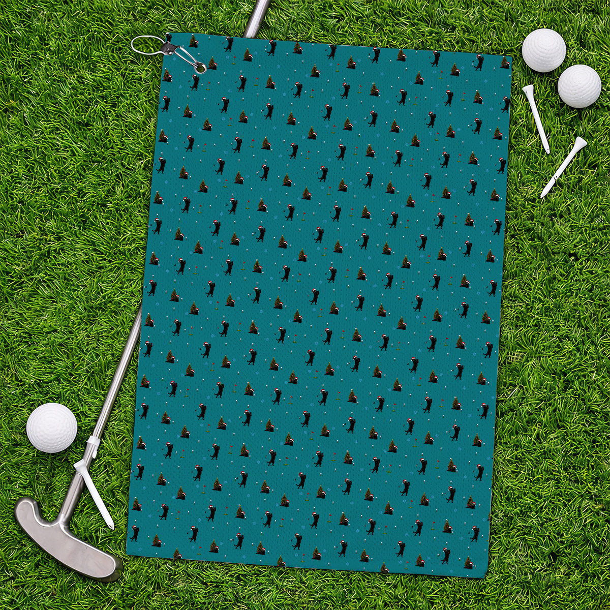 Black Cat Christmas Golf Towels, Funny Cat Pattern Golf Towel, Xmas Golf Gift for Golfers