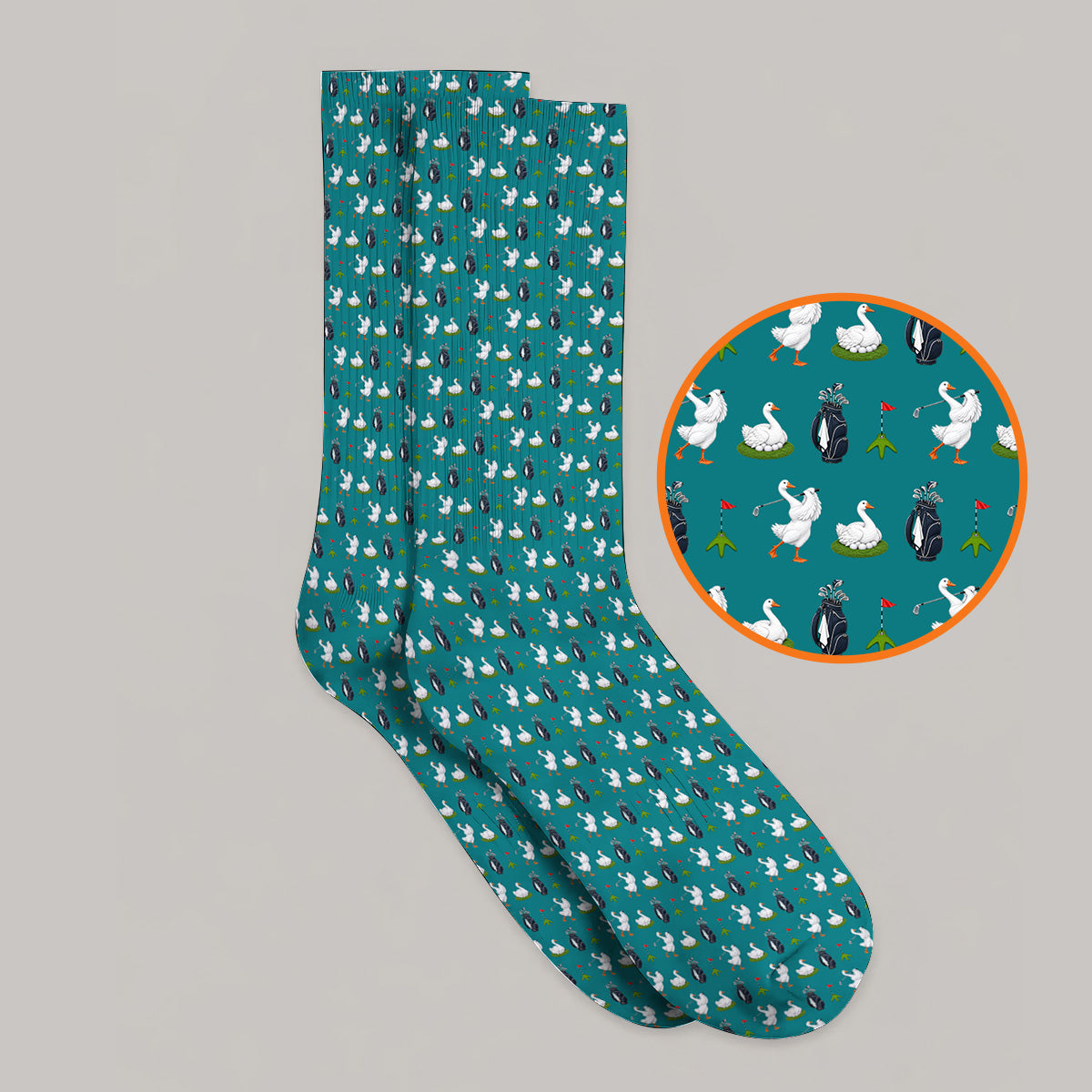 Funny Goose Golf Socks, Teal Goose & Golf Pattern Sock, Golf Apparel Gift For Golfer