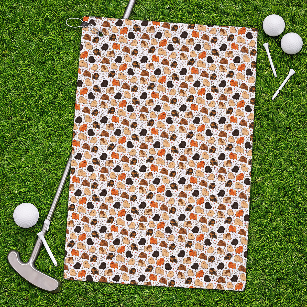 Funny Pomeranian Golf Towels, Pom Dog & Golf Pattern Towel, Golf Gift For Golfer