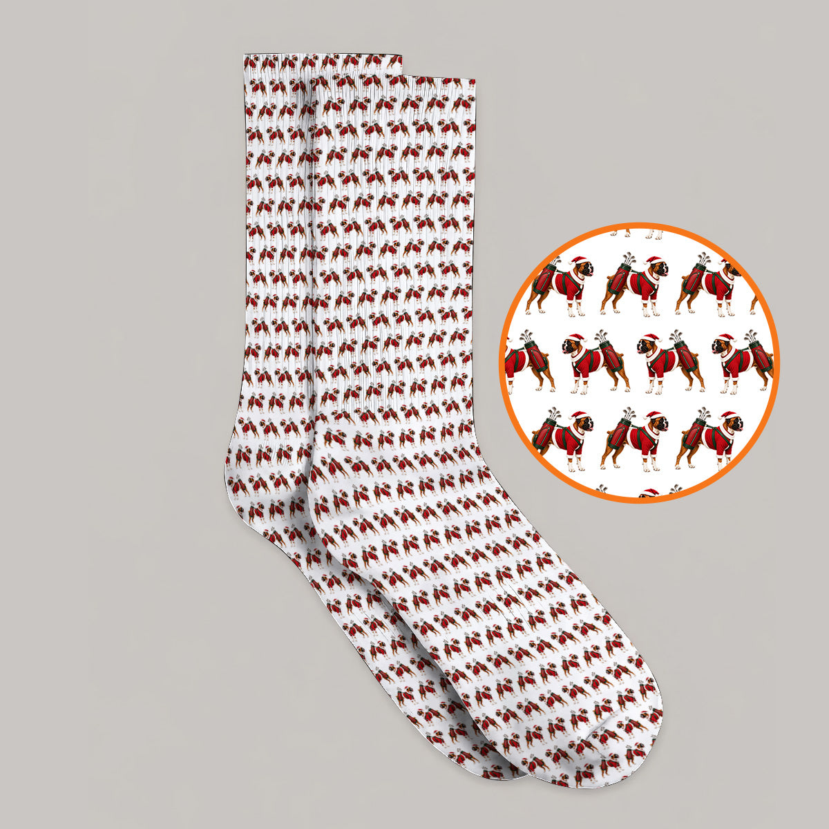 Boxer Dog Christmas Pattern Golf Socks, Santa Boxer Golf Sock, Boxer Lover Holiday Golf Gift For Golfer
