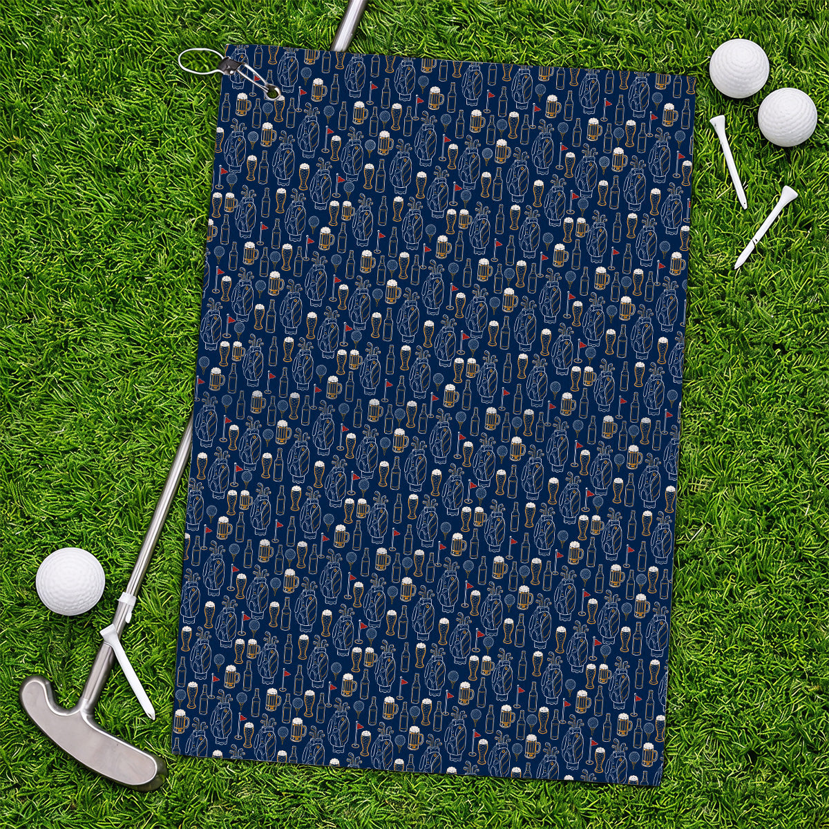 Golf And Beer Pattern Towels, Beer Lover Golf Towel, Funny Golf Gift For Golfer