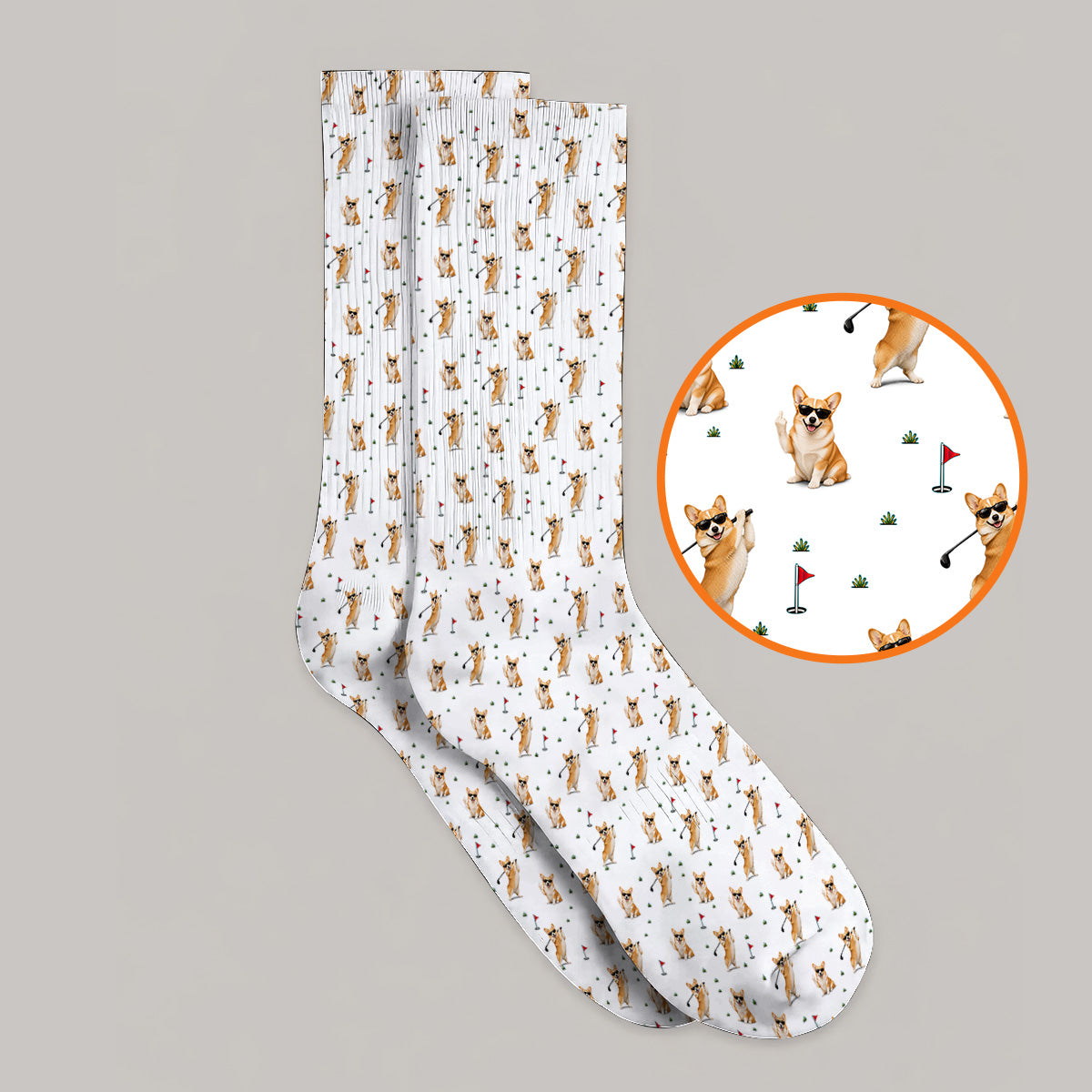 Funny Corgi Pattern Golf Socks, Pembroke Welsh Corgi Golf Sock, Golf Gift For Golfer