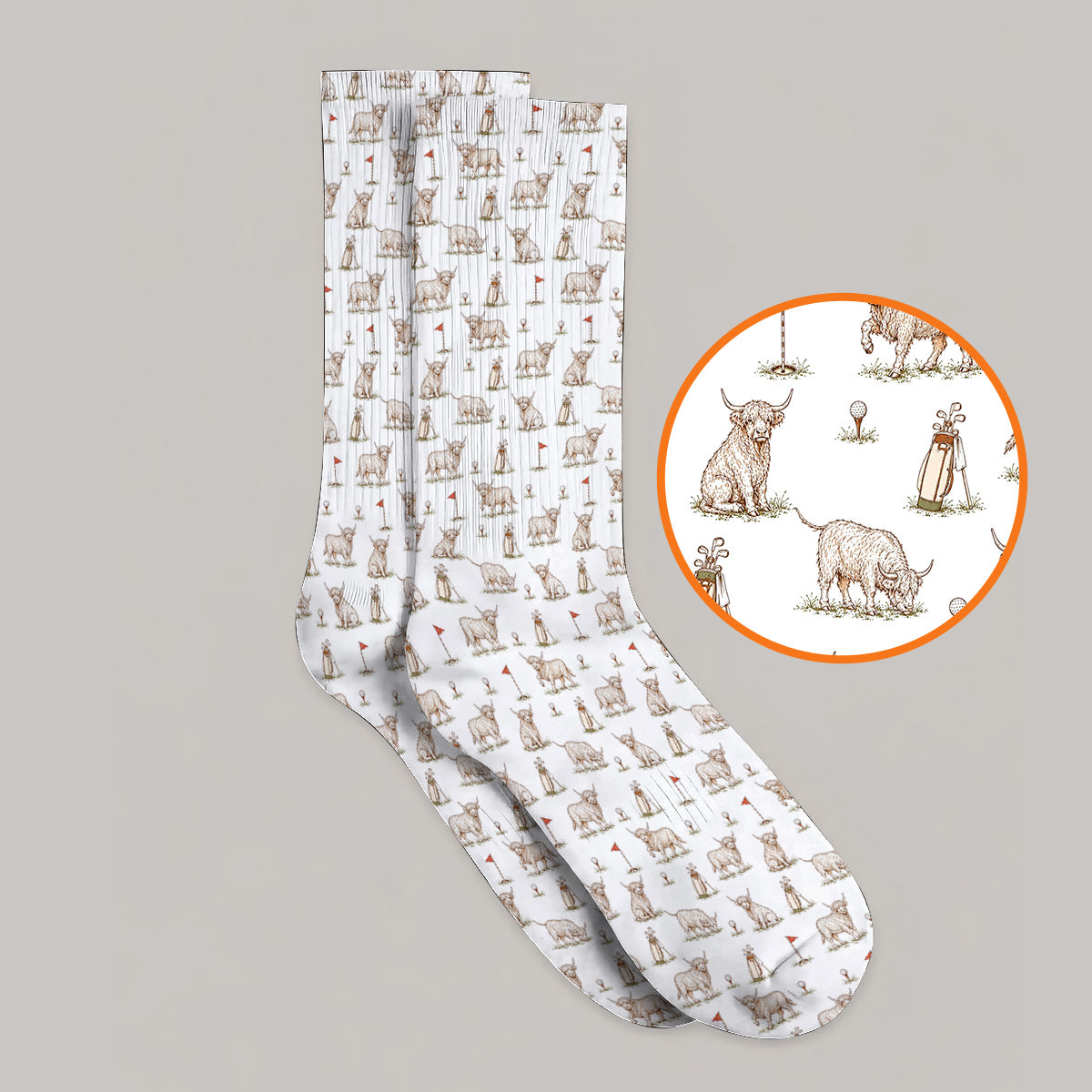 Highland Cow Golf Socks, Highland Cow Pattern Golf Sock, Funny Golf Gift For Golfer