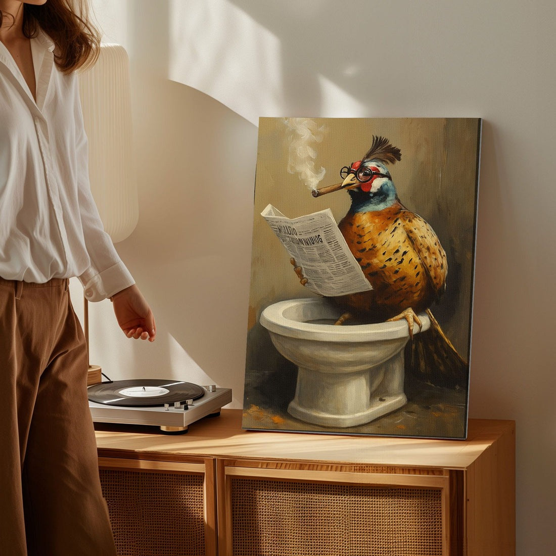 Funny Pheasant Bathroom Canvas, Rustic Cabin Wall Art For Man Cave, Gift For Hunter