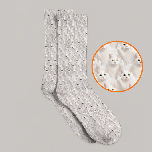 White Cat Pattern Golf Socks, Crazy Cat Lover Golf Sock, Funny Golf Gift For Cat Mom