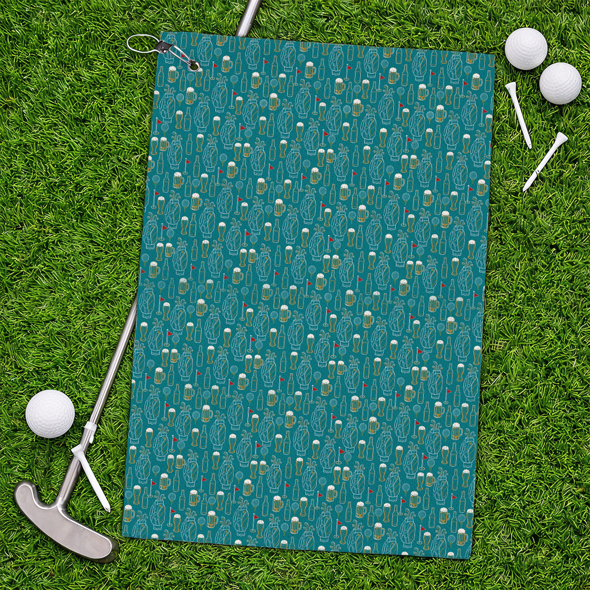 Golf And Beer Pattern Towels, Beer Lover Golf Towel, Funny Golf Gift For Golfer