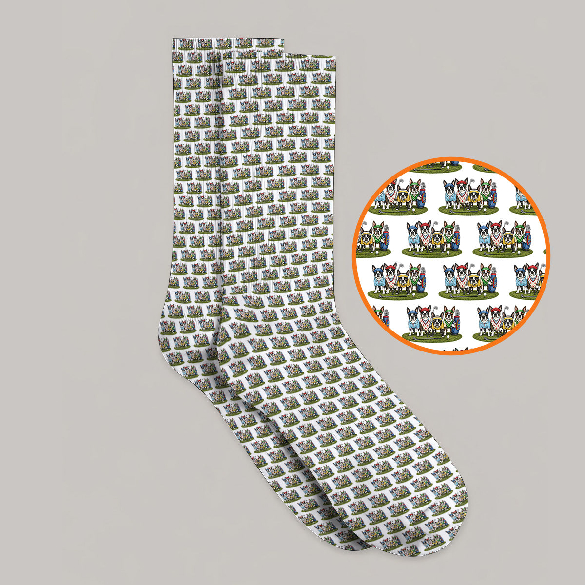 Boston Terrier Golf Pattern Socks, Funny Golfing Boston Terrier Sock, Dog Lover Golf Gift