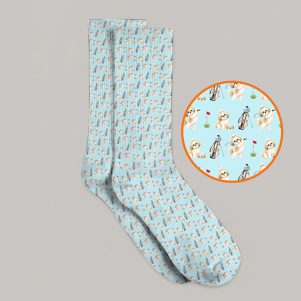 Crazy Shih Tzu Golf Socks, Cute Shih Tzu Pattern Golf Sock, Golf Gift For Golfer