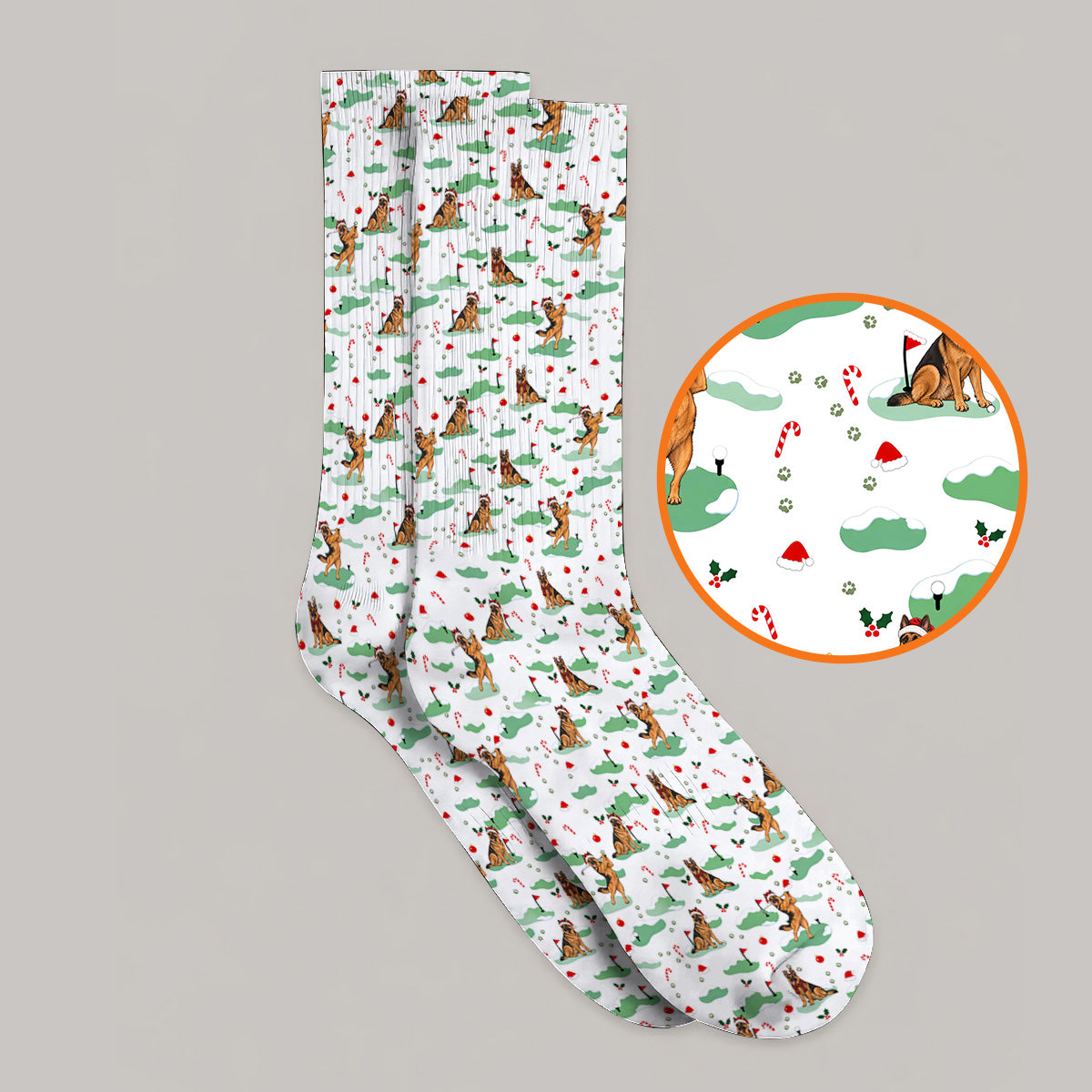 Funny German Shepherd Christmas Golf Socks, German Shepherd Pattern Golf Sock, Xmas Golf Gift for Golfers