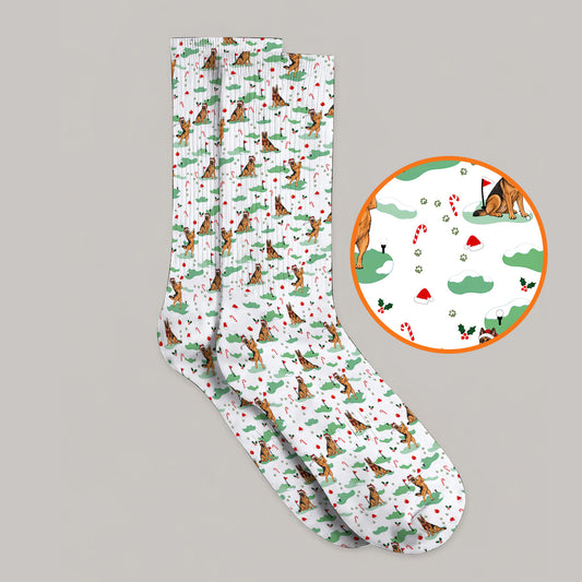 Funny German Shepherd Christmas Golf Socks, German Shepherd Pattern Golf Sock, Xmas Golf Gift for Golfers
