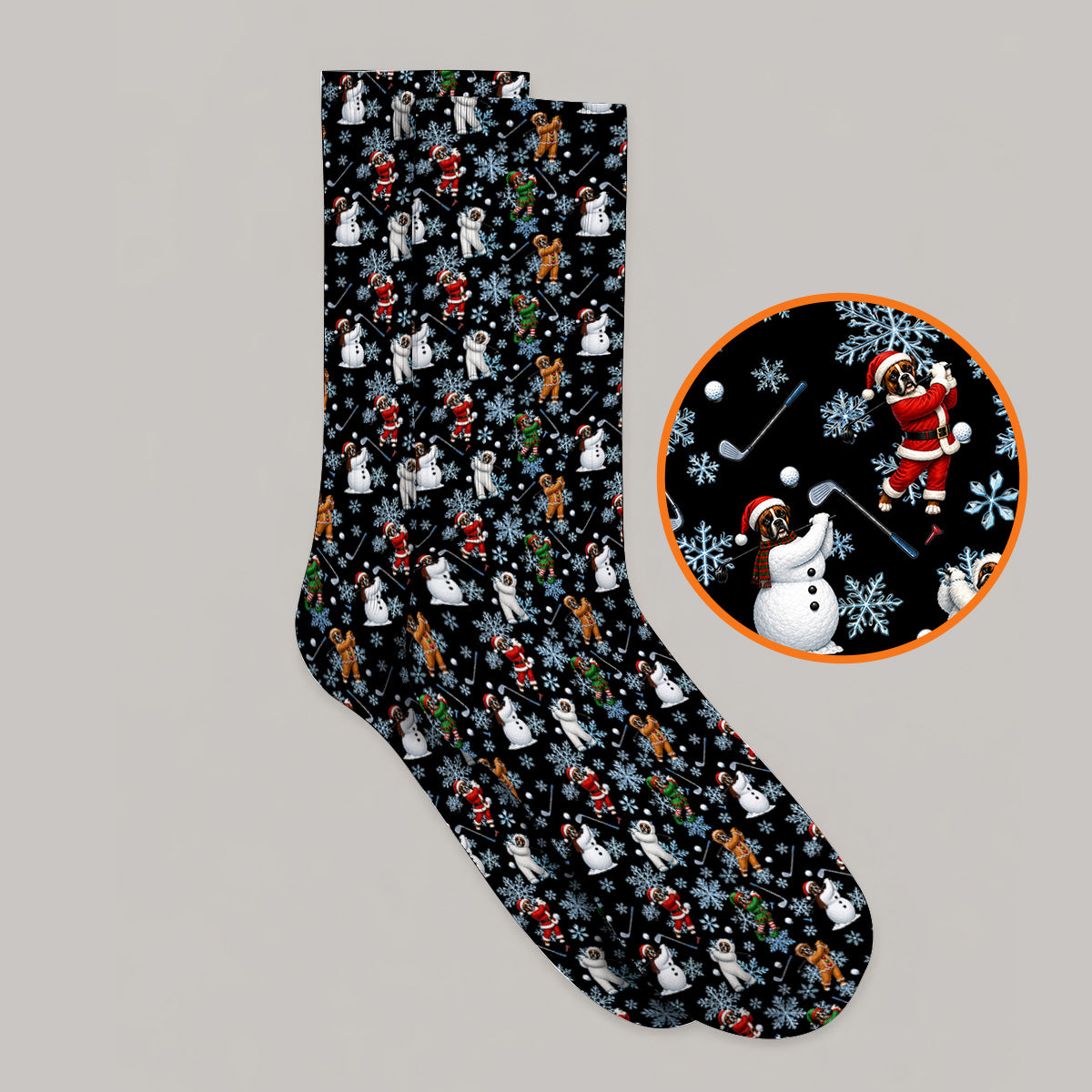 Boxer Christmas Pattern Golf Socks, Funny Holiday Boxer Golfer Sock, Christmas Golf Gift for Dog Lovers