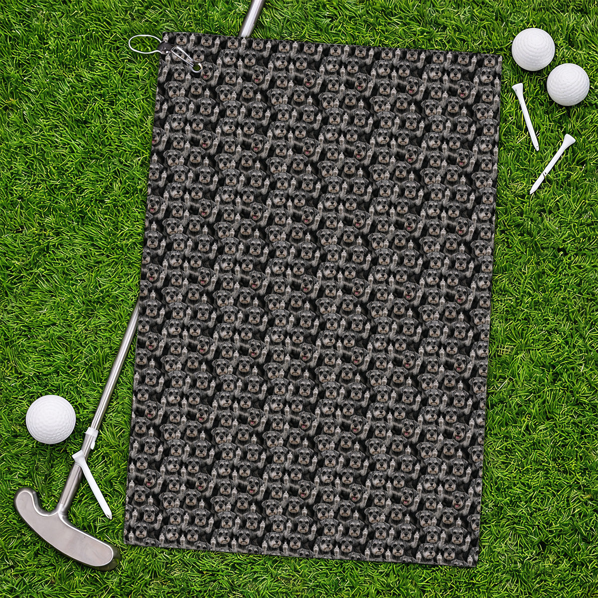 Miniature Schnauzer Middle Finger Golf Towel, Funny Mini Schnauzer Pattern Golf Towels, Golf Gift For Golfer