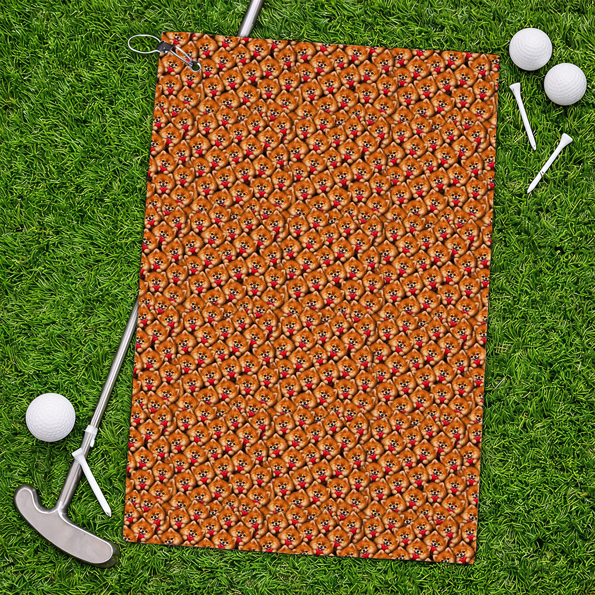 Cute Pomeranian Hearts Pattern Golf Towels, Funny Golf Towel For Dog Lovers, Golf Gift For Golfers