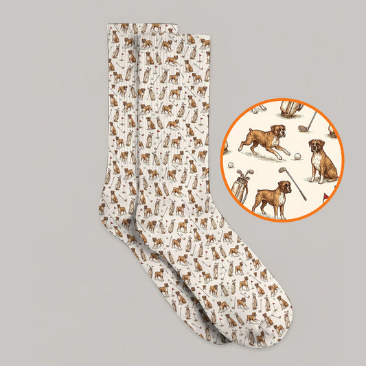 Boxer Autumn Golf Sock, Boxer Pattern Golf Socks for Dog Lovers, Crazy Golf Gift for Golfers