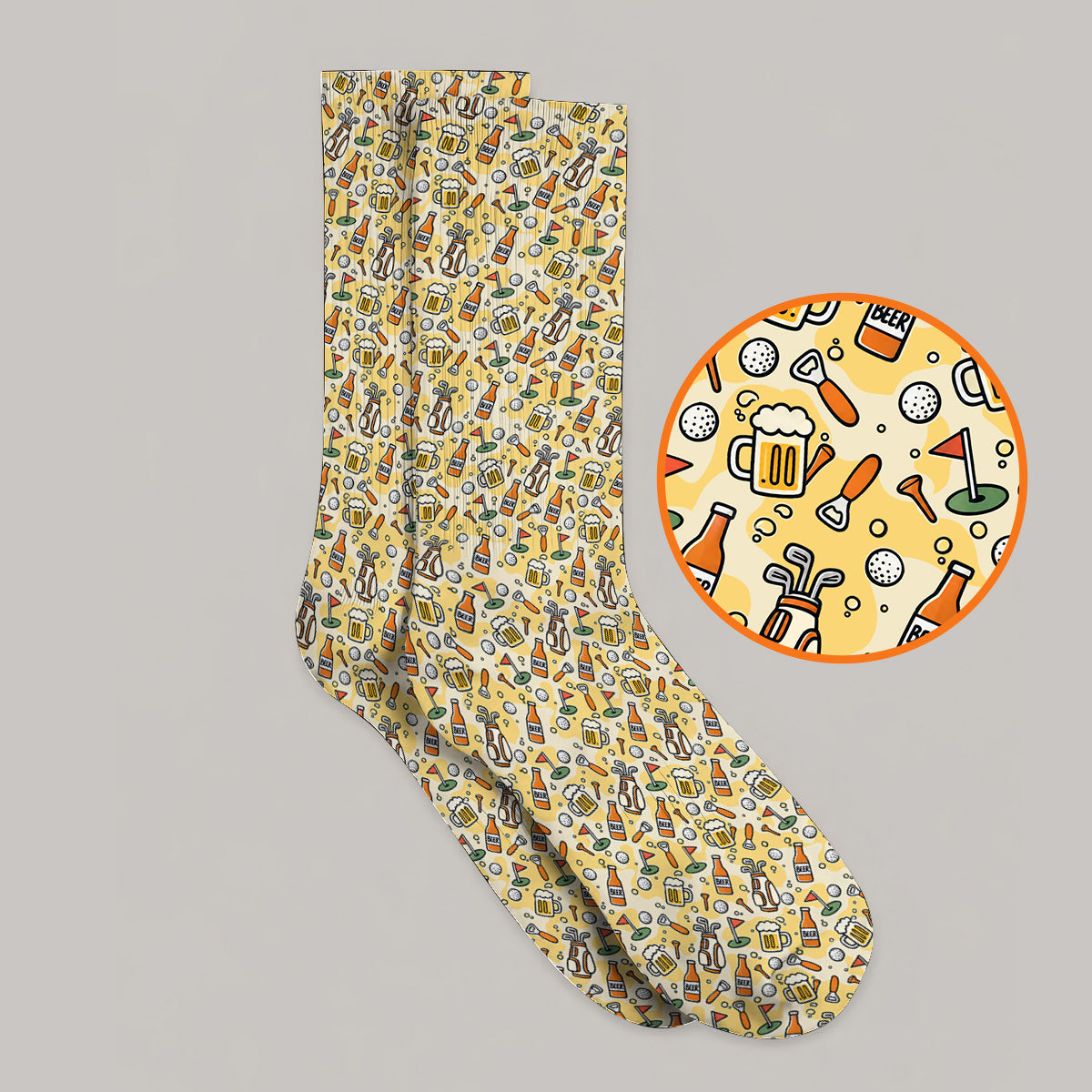 Funny Beer Pattern Golf Socks, Retro Golf Clubs And Beer Golf Sock, Unique Golfing Gift For Golfers