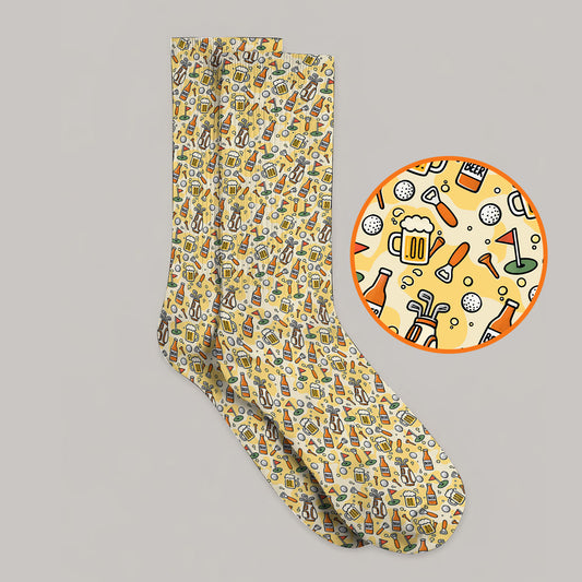 Funny Beer Pattern Golf Socks, Retro Golf Clubs And Beer Golf Sock, Unique Golfing Gift For Golfers